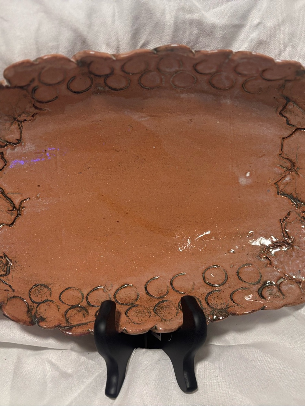 Signed by Artist Studio Pottery, Handmade Brown Glazed Decorative Tray